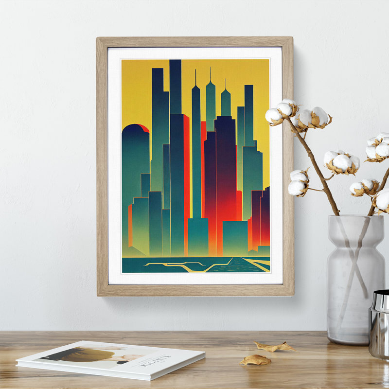 An Unforgettable City Skyline - Wrapped Canvas Print, 34cm H x 25cm W, Oak Framed