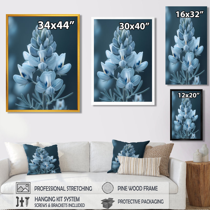 Flocon de neige blanc gris, sérénade, Bonnets bleus - Blue Bonnets, art mural, H 12 po x l 20 po, Cadre flottant brun