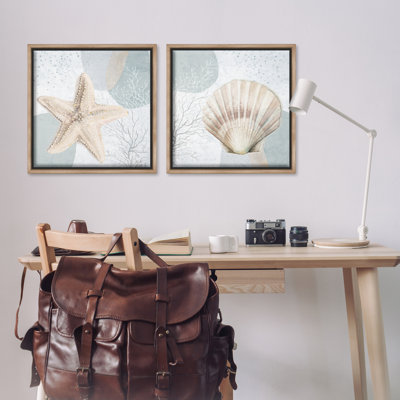 Scallop Starfish Sealife 2 PC Framed Floater Canvas Set by Patricia Pinto