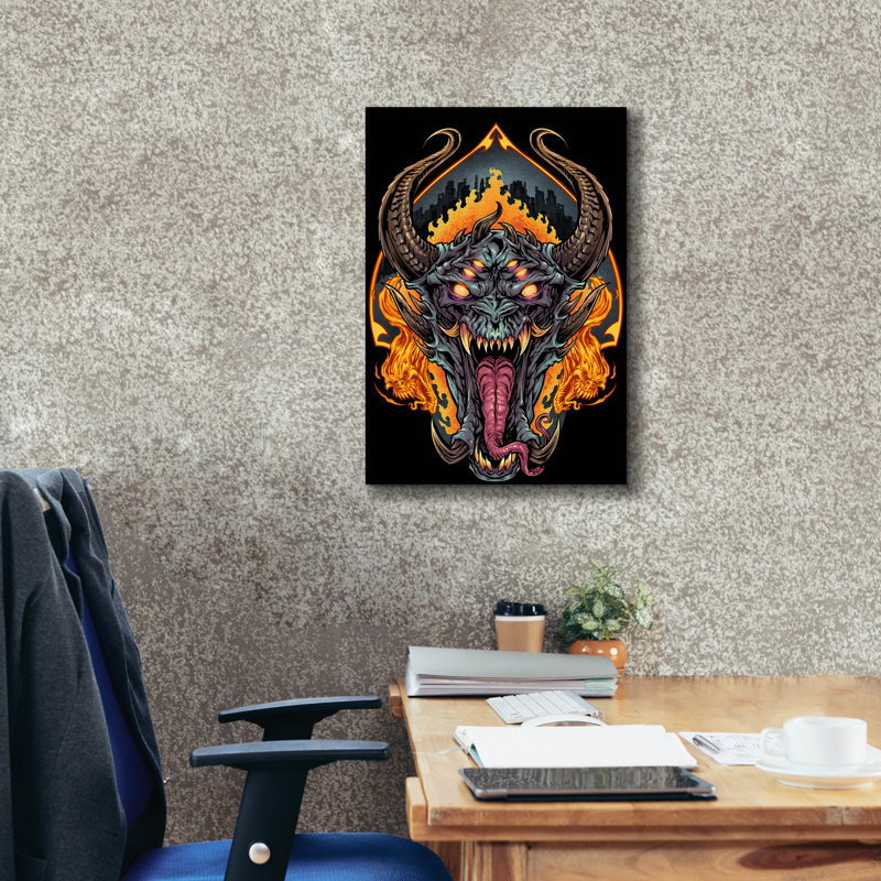 «Ellsbury Demon Face and Fire Skulls» sur impression sur toile, H 26 po x l 18 po x P 0,75 po