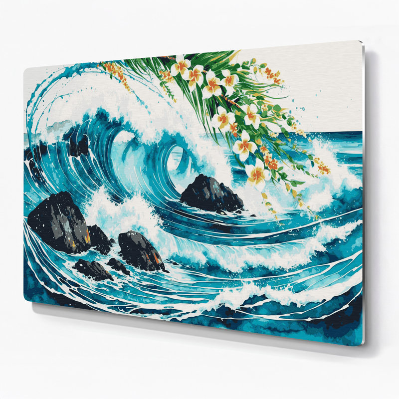 Art mural hawaïen océan vert en métal, H 11 po x l 14 po