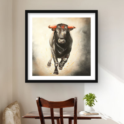 Bull Running - Western Farm Animals Framed Print for Decor