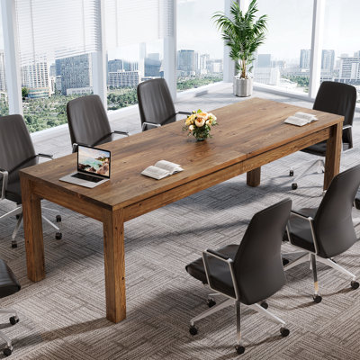 6.5 ft Solid Wood Conference Table, 78.7" Rectangular Meeting Table, Modern Conference Desk for Office, Meeting & Workspace, Wood Brown