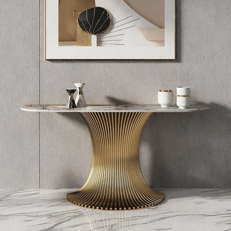 Console de hall d'entrée de style luxueux, H 33,5 po x l 63 po x P 15,7 po, Or champagne