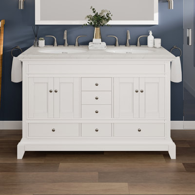 Meuble-lavabo double en porcelaine encastrable l 48 po x P 22 po Elite Stamford
