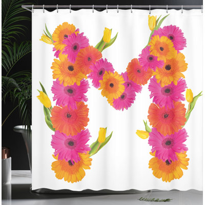 Ambesonne Letter M Shower Curtain Gerbera Flowers Tulips Hot Pink Orange Green -  sc_44800