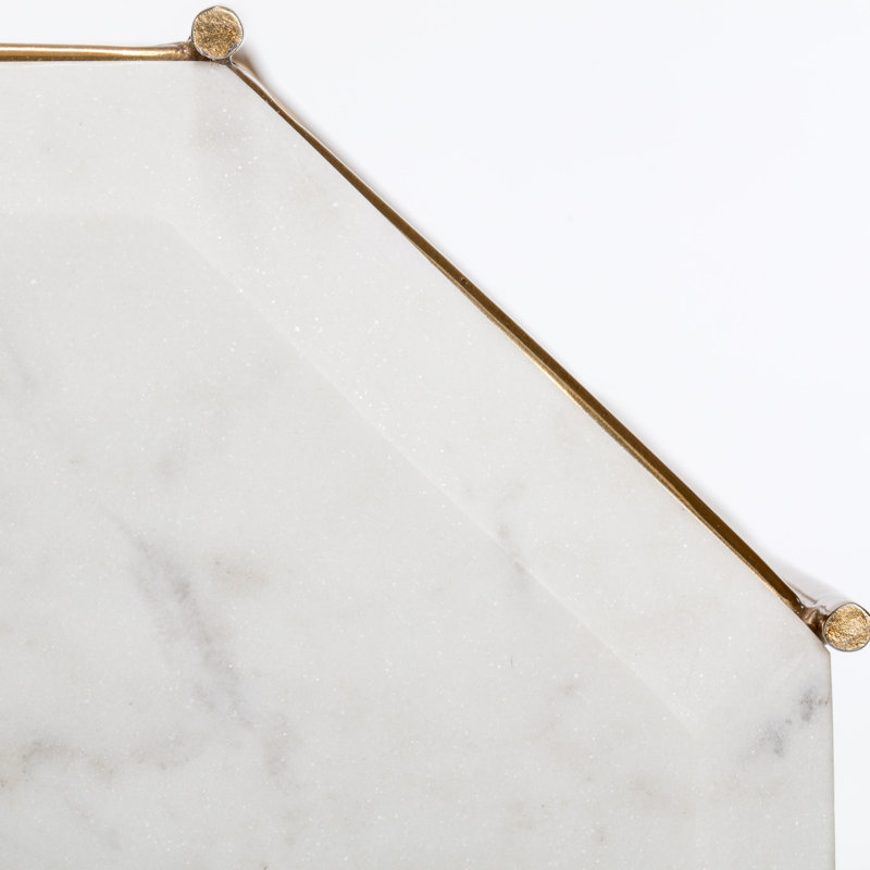 White Marble Top Accent Table with Gold Metal Base, 26"