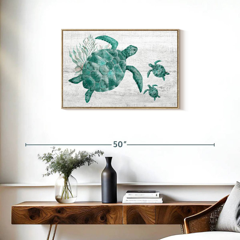 Famille de tortues en bois, Cadre flottant en bois naturel, 31 po x 21 po