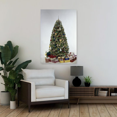 1970S Single Christmas Tree With Presents Decorated With Garlands And Ornaments Classic Retro Vintage Fir Pine Tree Winter Wall Art