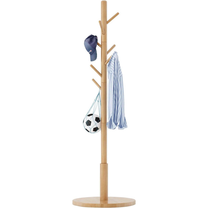 Standing Coat Rack White Coat Stand With 8 Hooks And 3 Height Options, Wood Kids Coat Tree With Sturdy Round Base, Small Hall Tree White