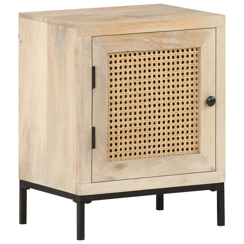 Bedside Cabinet 15.7" x 11.8" x 19.7" Solid Mango Wood and Natural Cane