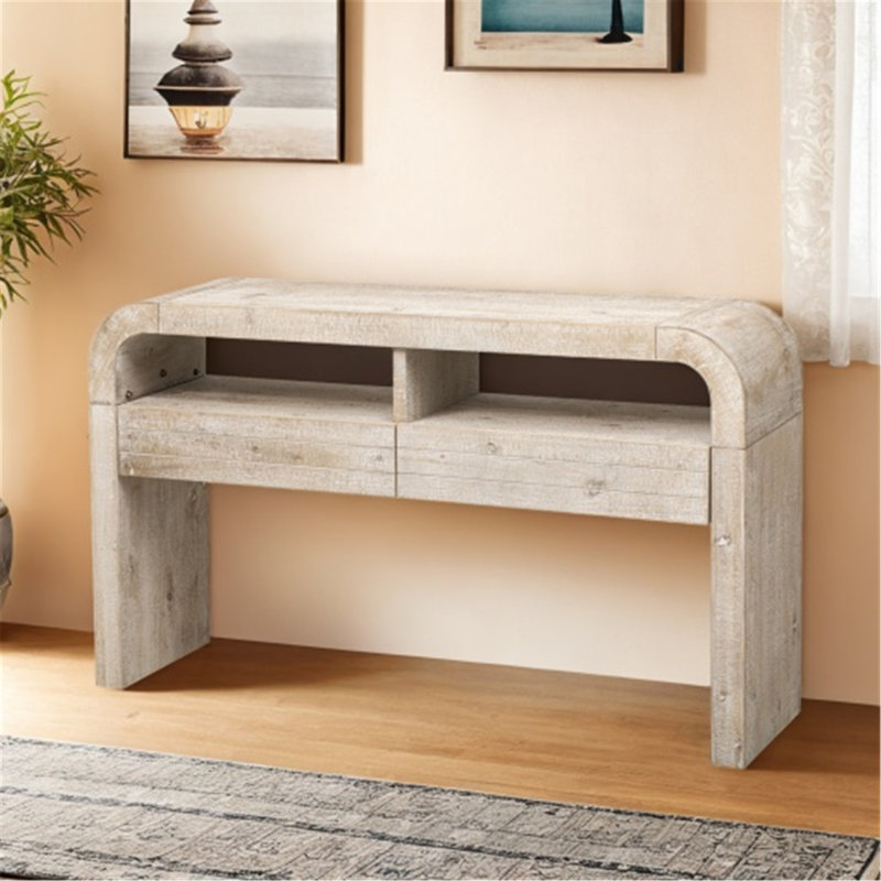 Console rétro courbée avec rangement efficace et savoir-faire raffiné, Bois naturel délavé