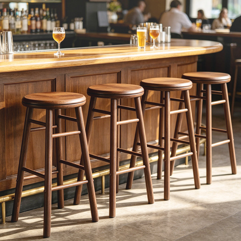 Ensemble de 2 tabourets de bar pivotants 24 po avec dossier sans dossier, repose-pieds et barres transversales en noyer, 2