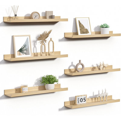 Floating Shelves For Wall Decor And Storage, Set Of 6 Wooden Wall Mounted Shelves For Living Room, Bedroom, Bathroom, Kitchen, Picture Ledge Shelves With Elegant Design