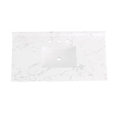 42" Single Sink Bathroom Vanity Top with White Engineered Stone Countertop （Vanity Base Not Included）