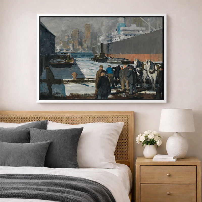Art industriel de paysage urbain de port, photos de salon, impression sur toile encadrée sur toile., H 24 po x l 36 po