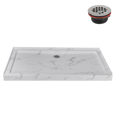 Streamline 60 in. x 36 in. Alcove Acrylic Shower Base in Matte Marble with Center Drain, Drain Included
