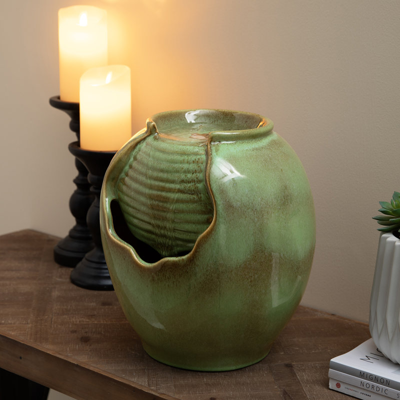 Fontaine de table en céramique vert sauge 11,5 "avec pompe (KD)