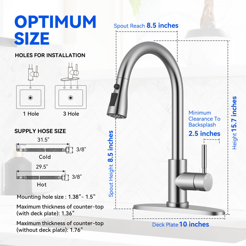 High Arc Commercial Kitchen Faucet for Sinks | Durable Brushed Nickel Finish | 20" Retractable Hose with 3-in-1 Pull-Down Sprayer (Stream, Spray, Pause), 304 Stainless Steel, Ceramic Valve, Gooseneck Spout, Suitable for Bar, RV, and Utility Sink