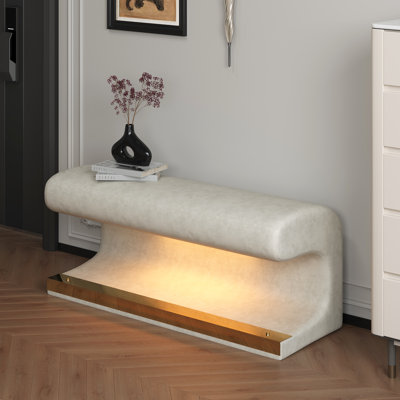 Entryway Bench Leather Upholstered End of Bed  Ottoman with LED Sensor Light