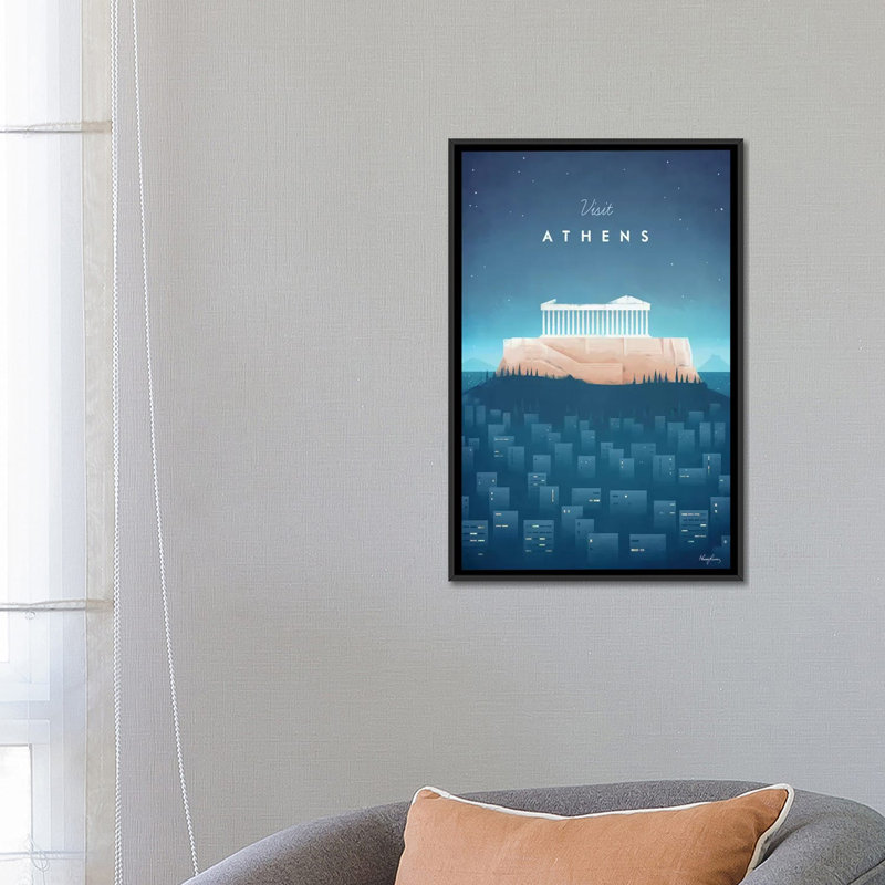« visit athènes », impression sur toile, H 48 po x l 32 po x P 1,5 po, Toile avec cadre noir, Pas de tapis