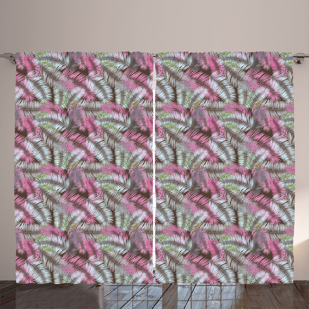 Rustic curtain, aloha leaves dreamy print, exotic, pastel pink baby blue