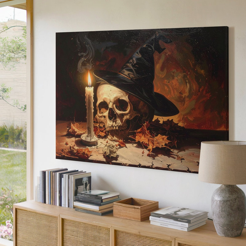 Art mural sur toile, Sorcier enchanté, crâne, enchanteur, magie, nature morte, H 9 po x l 12 po