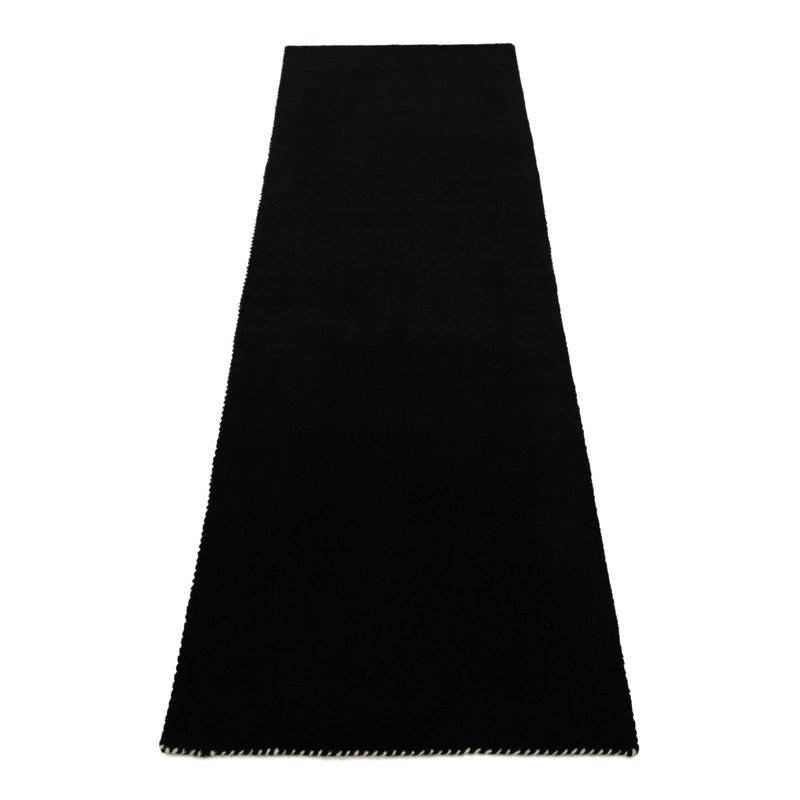 Solid Colour Wool Hand Woven Area Rug, Black, Runner 75 x 240cm