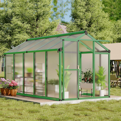 8×12 FT Polycarbonate Greenhouse, Walk-In Outdoor Garden Green House with Aluminum Frame, Roof Vent, Quick-Setup, Silver