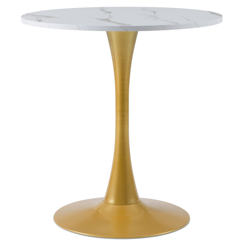 Table de salle à manger 27,5 po, Marbre blanc, Brun doré