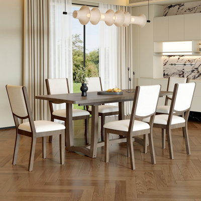 7-Piece Extendable Dining Table Set for 6, Rectangular Kitchen Table with 6 Upholstered Chairs