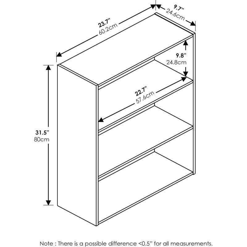 3-Tier Open Shelf Bookcase, Columbia Walnut