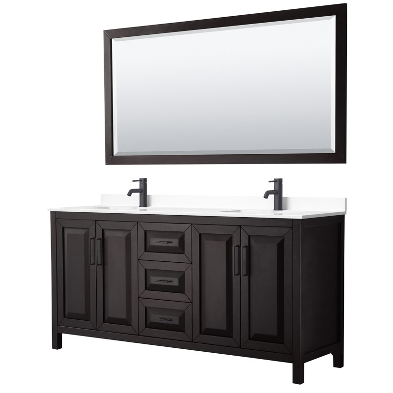 Daria 72'' W Double Vanity, Matte Black, Dark Espresso, White Cultured Marble