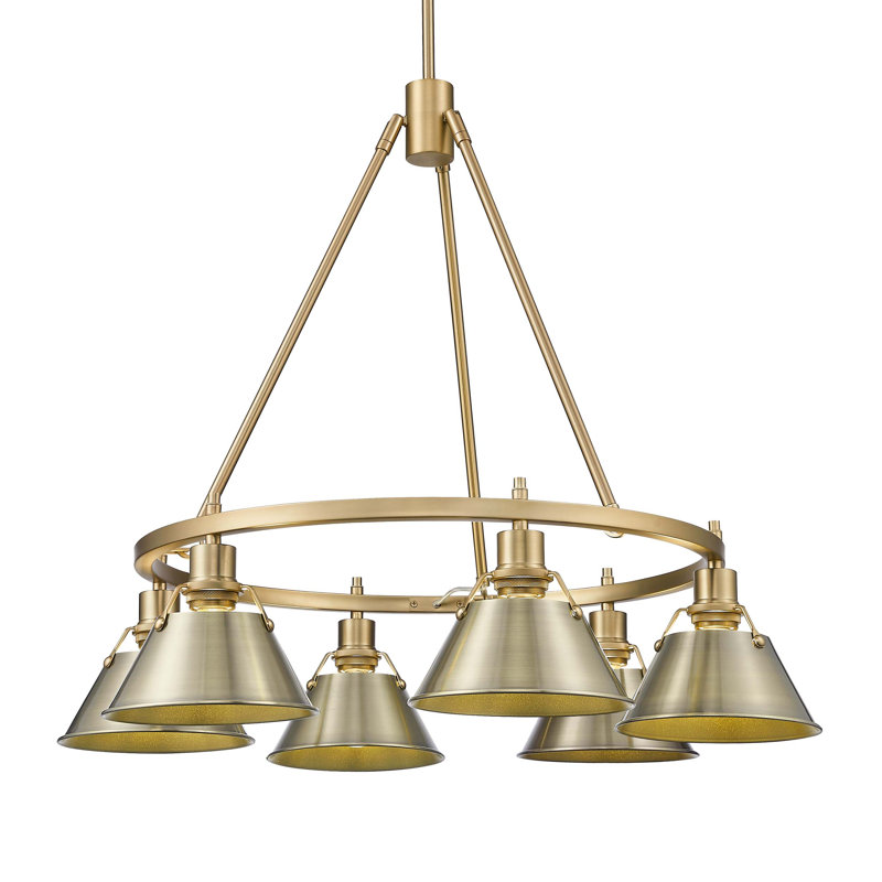 Felda 6 - Light Steel Dimmable Cone Chandelier, Brushed Champagne Bronze, Aged Brass