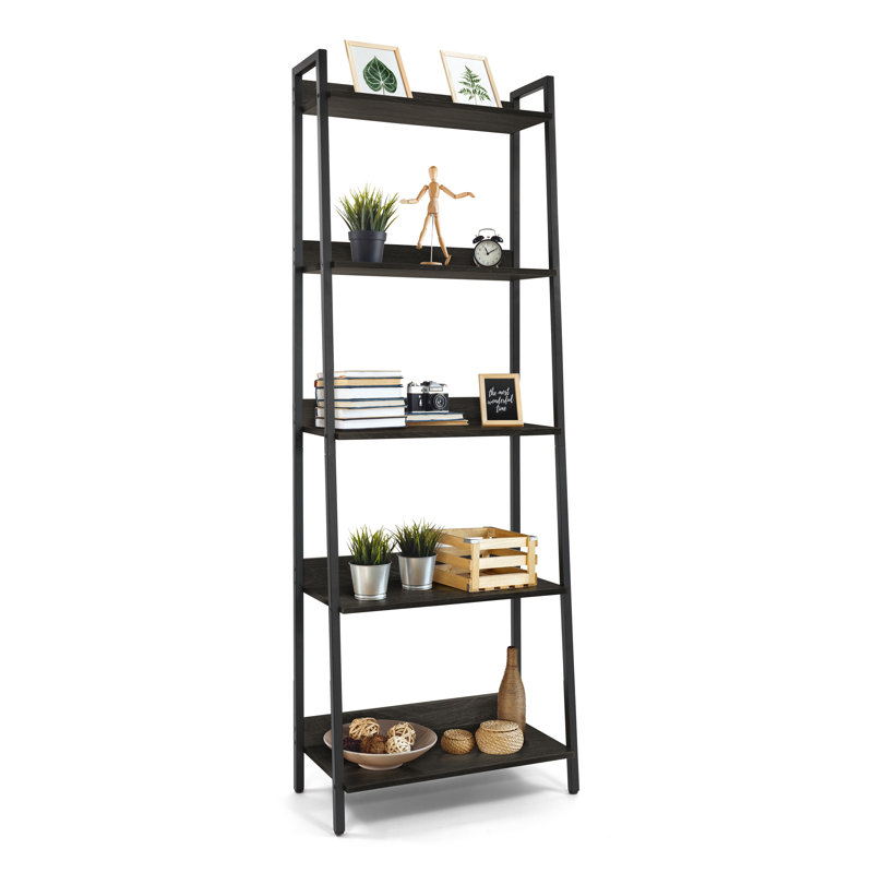 CAPHAUS  Ladder Bookshelf, Bookcase Shelf Storage Rack Organizer, Black/Matte Black