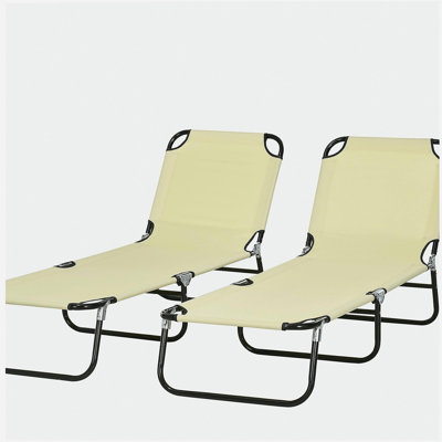 Chaise longue de piscine pliante 2 pièces Outsunny, chaises de bronzage d'extérieur avec dossier inclinable à 5 niveaux, structure en acier pour la plage, la cour, le patio, noir