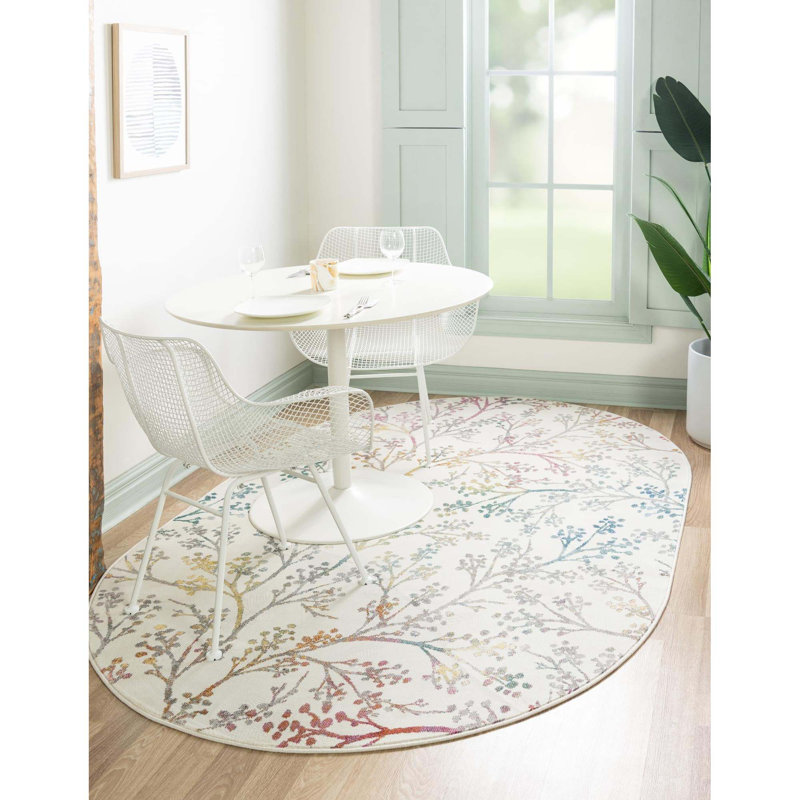 Tapis floral vert / mauve / blanc Adelin, Ovale 5 pi 3 po x 7 pi 10 po