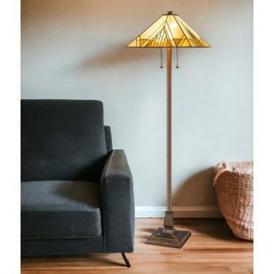 Lampe sur pied géométrique en verre coloré beige et brun à deux lumières Amimar 62 "