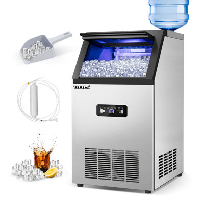 14 po 100 lb Machine à glaçons par jour avec porte escamotable en acier inoxydable avec cuillère et filtre à eau DEL bleue