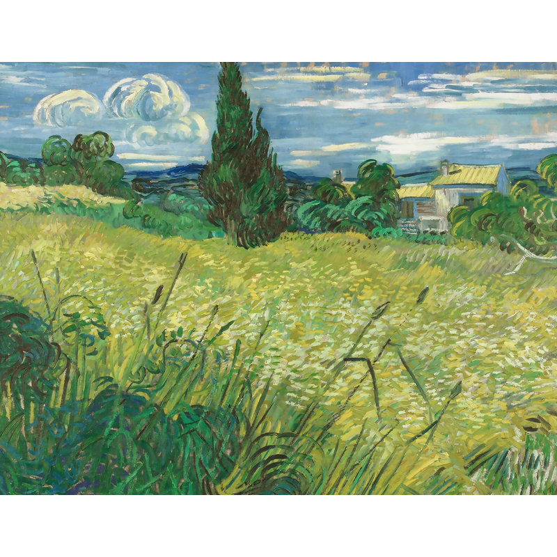 Décalcomanie murale amovible pour champ blé van gogh, H 22 po x l 28 po, Vert et bleu