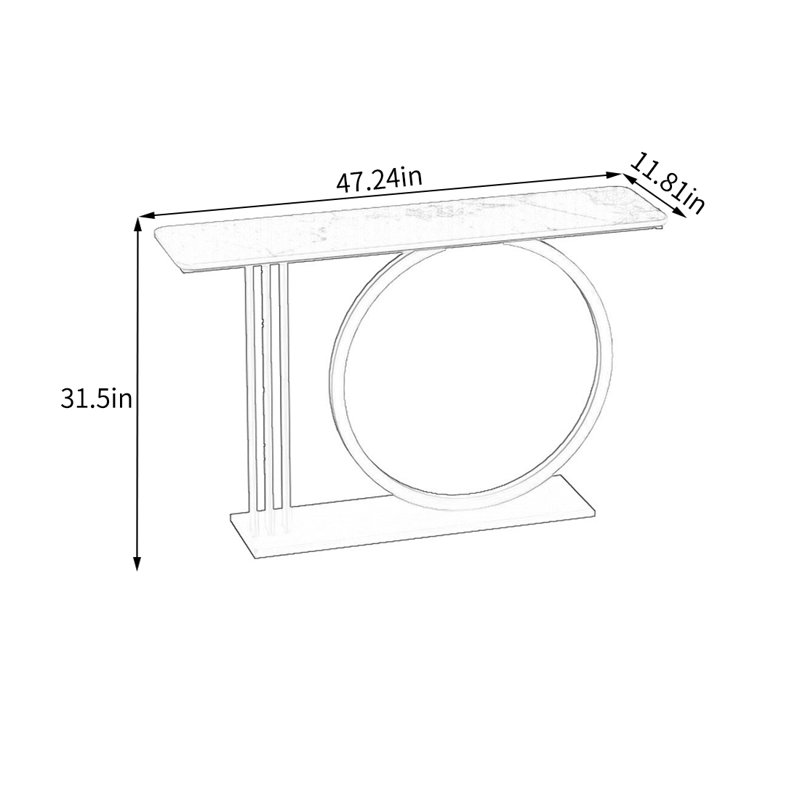 Andria, 31,5 po H x 47,24 po L x 11,81 po P, Blanc / Gris, Noir et or