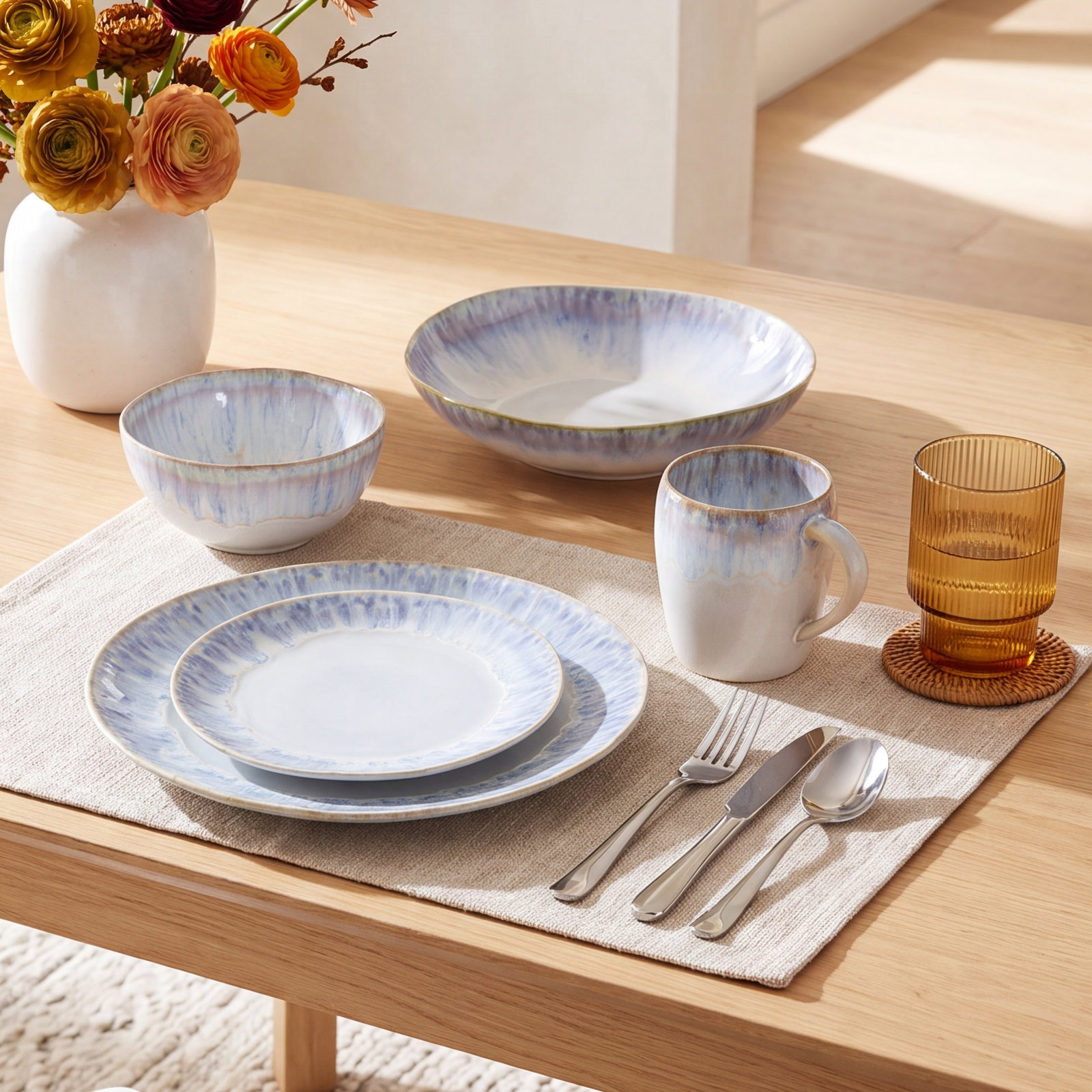 Brisa Handmade Stoneware Dinnerware Set, Ria Blue
