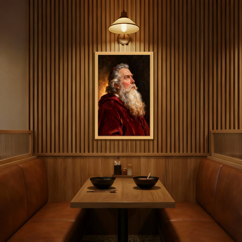 Noël vieillard avec barbe blanche et robe rouge, H 18 po x l 12 po