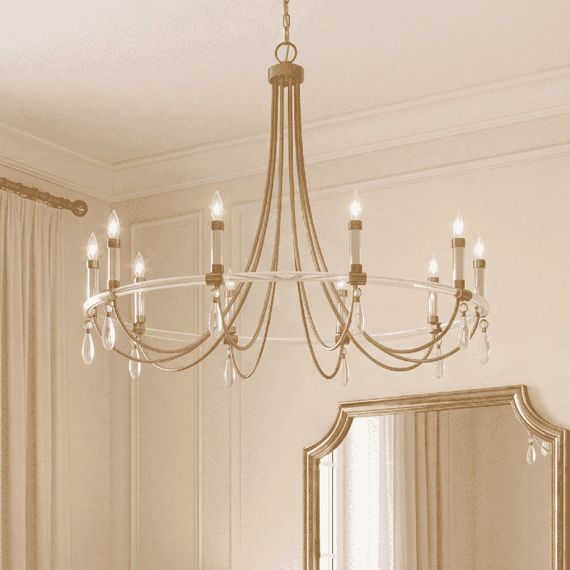 Mayfair 10-Light Chandelier in Warm Brass and Chrome, 34" H x 45" W x 45" D, 10 Lights