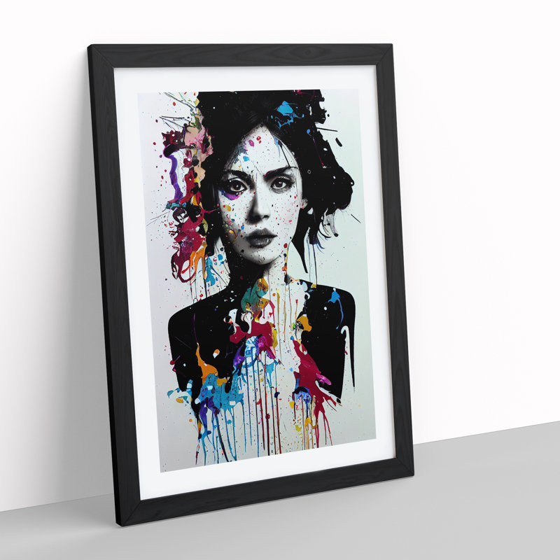 Paint Splashed Woman No.5 - Single Picture Frame Print, 64cm H x 46cm W x 2cm D, Black