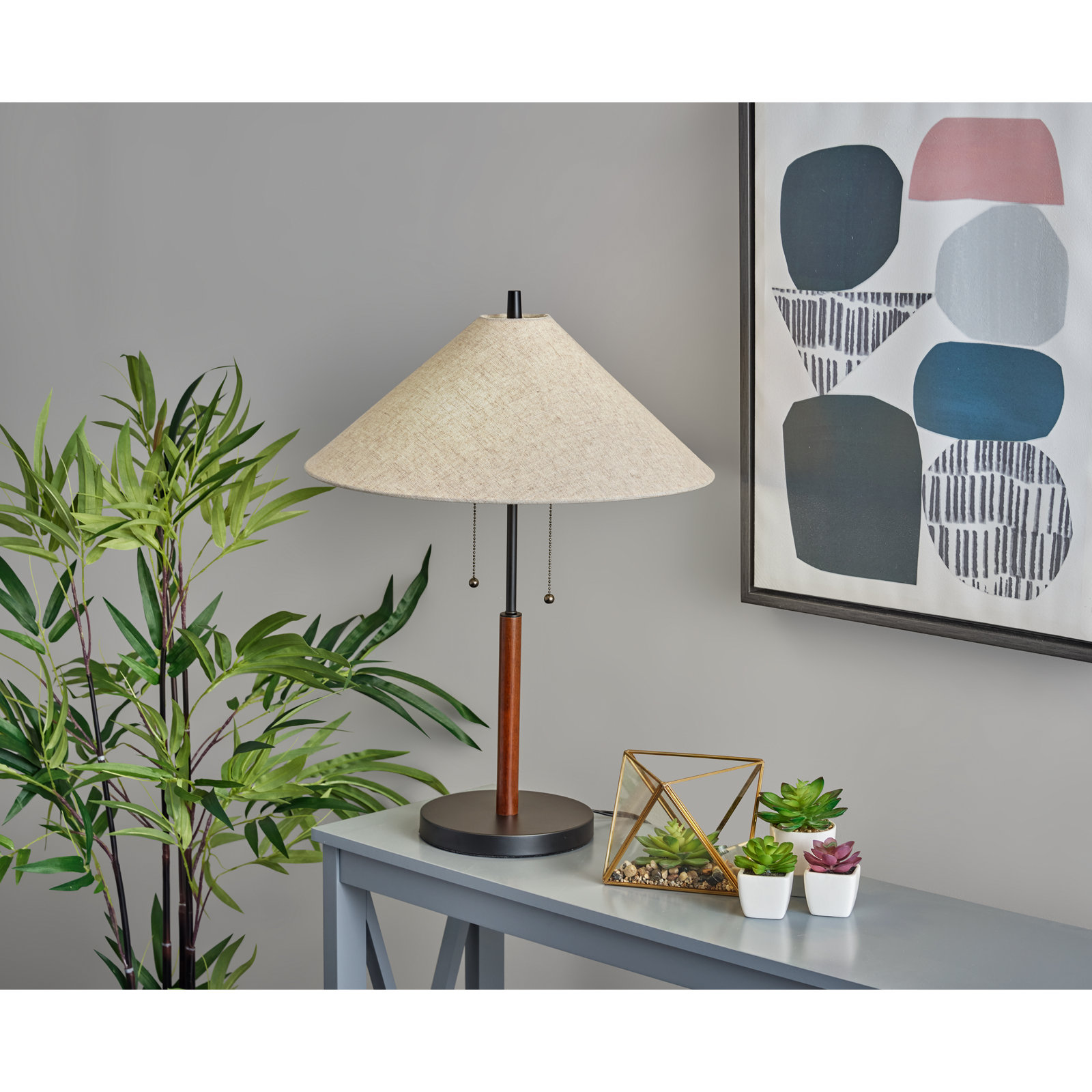 Florina Bedside Lamp, Black/Walnut, Light Brown
