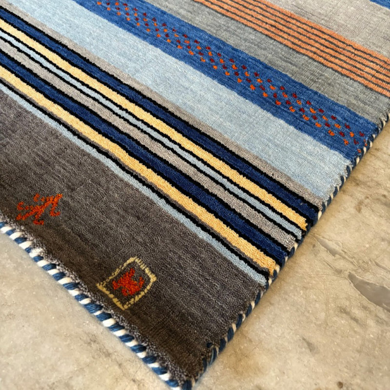 Hand Knotted Wool Striped Area Rug, Rectangle 8' x 10'