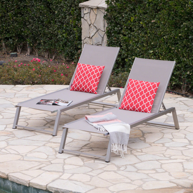 Méridiennes à dossier en maille grise pour le plein air, chaises à dossier en maille réglables en aluminium, structure