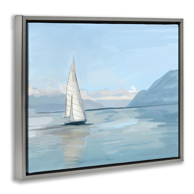 Art mural sur toile flottant «Peaceful Sailboat on Water» par Amelia Noyes, H 25 po x l 31 po, Cadre flottant noir de jais