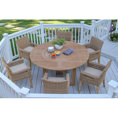 Fleur Round Solid Wood Patio Dining Set with Cushions